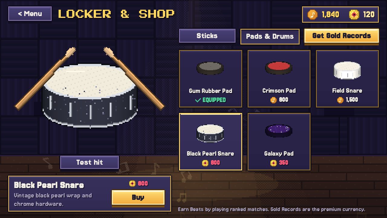The locker and shop with stick and drum skins
