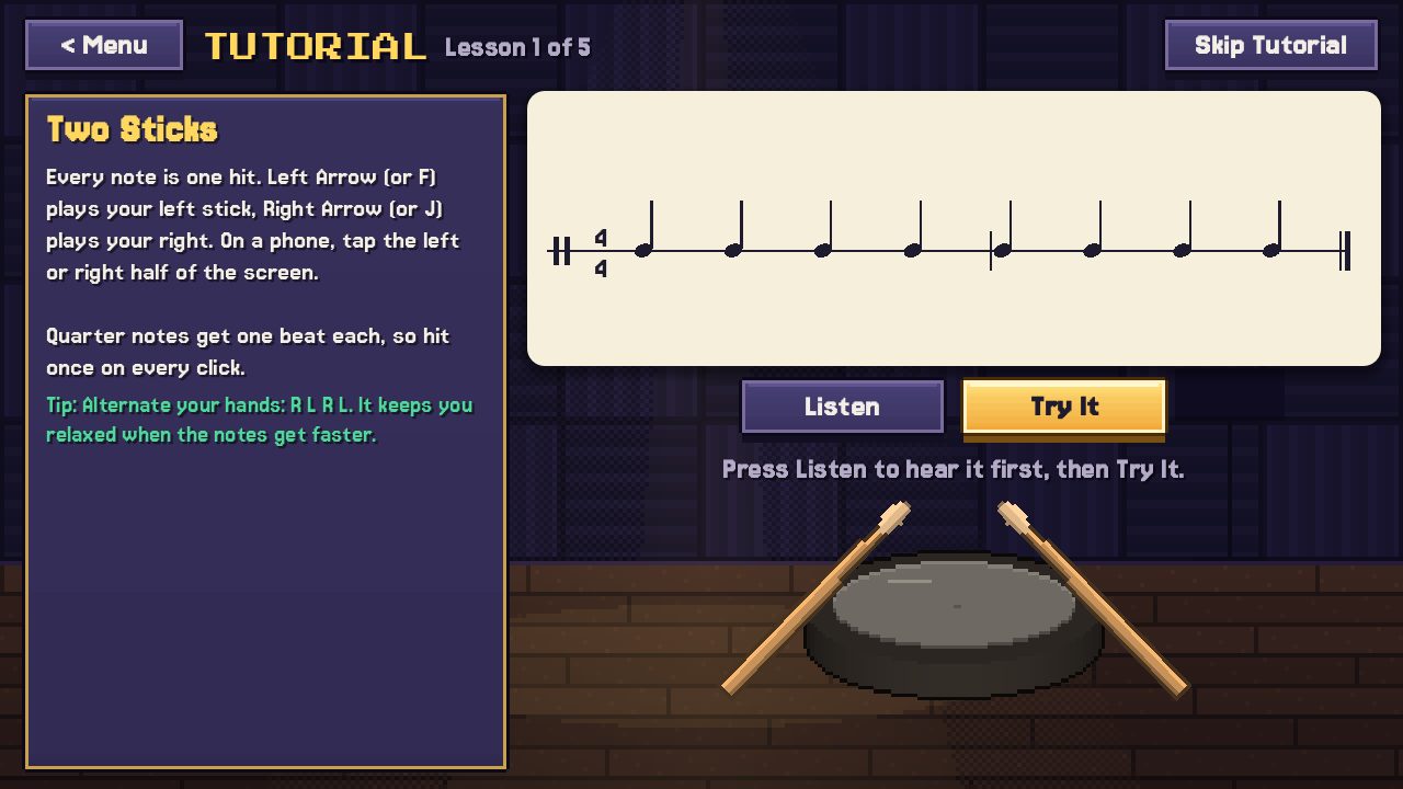 The tutorial screen